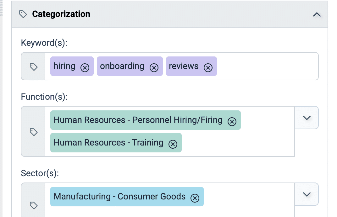 Categorizing a TaskTrain portfolio by keyword, function and sector